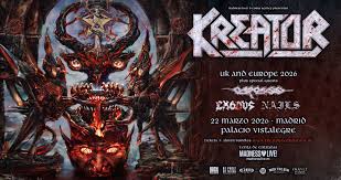 Kreator, Carcass, Exodus y Nails llegarán al Vistalegre Arena de Madrid el 22 de marzo de 2026